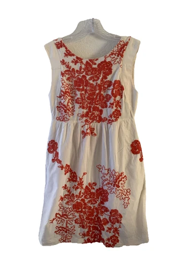 OFF WHITE Corallo bianco sporco ricamato J. Abito Crew Factory A Line taglia 2 manica ad aletta boho