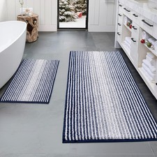 Navy Chenille Bathroom Rugs Set, 2-Piece Non-Slip Machine Washable Mats