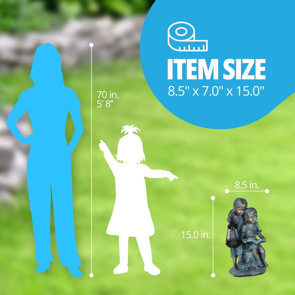 Escultura de jardín, imitación bronce niño y niña solar jardín estatua, linterna LED,... Foto 3 de 4