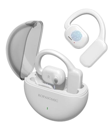 Wireless Open Ear Earbuds with Earhooks 40Hrs Playtime in White-image