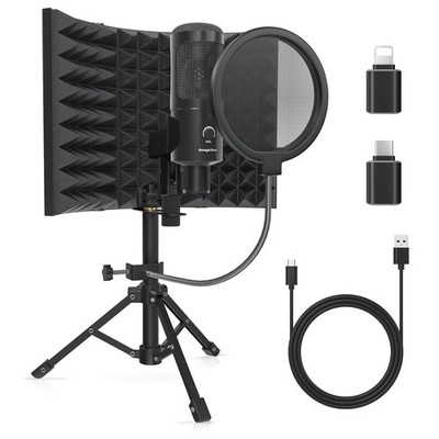 Studio Recording Microphone Isolation Shield with Pop Filter and Metal Tripod