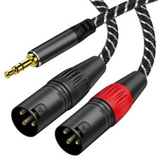 3.5 Mm to Dual XLR Male Pro Stereo Breakout Cable, 1/8" TRS Stereo to 2 XLR Male