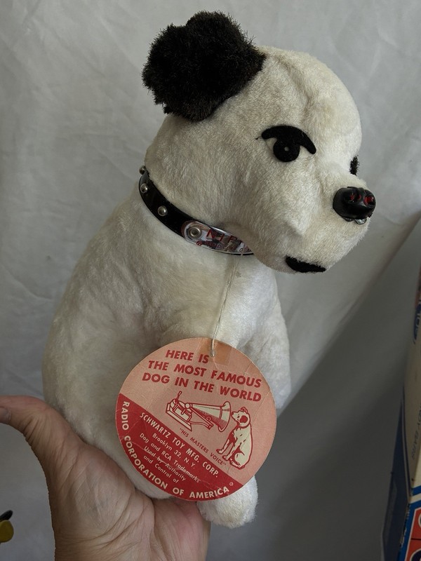 rare 1940 mint tagged RCA Nipper dog silk plush doll toy Schwartz USA antique