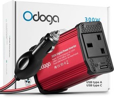 Odoga 300W Car Power Inverter 12V to 240V USB-A & USB-C Red