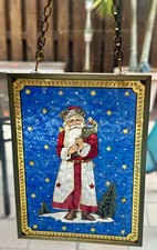 Vintage Glass Masters Kris Kringle Santa Claus Stained Glass Sun Catcher/Panel