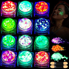 12 Colors Glow in the Dark Glitter Gel, Face Glitter Body Glitter Gel Hair Glitt