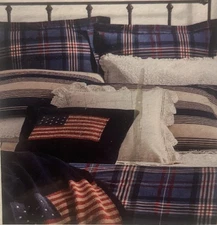 Ralph Lauren Saranac Peak Bentwood King Sham Red Blue Ivory Plaid -NIP