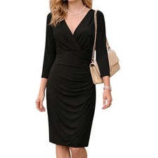 Lauren Ralph Lauren Women's V Neck Jersey Surplice Chic Midi Dress Black Size 10