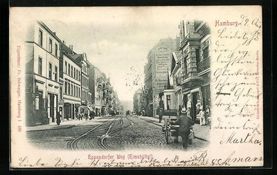 Hamburg-Eimsbüttel, Strasse Eppendorfer Weg mit Geschäften, Ansichtskarte 1900 