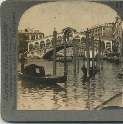 Rialto Bridge and Grand Canal, c1910, Venice, Famous Places, Stereoview