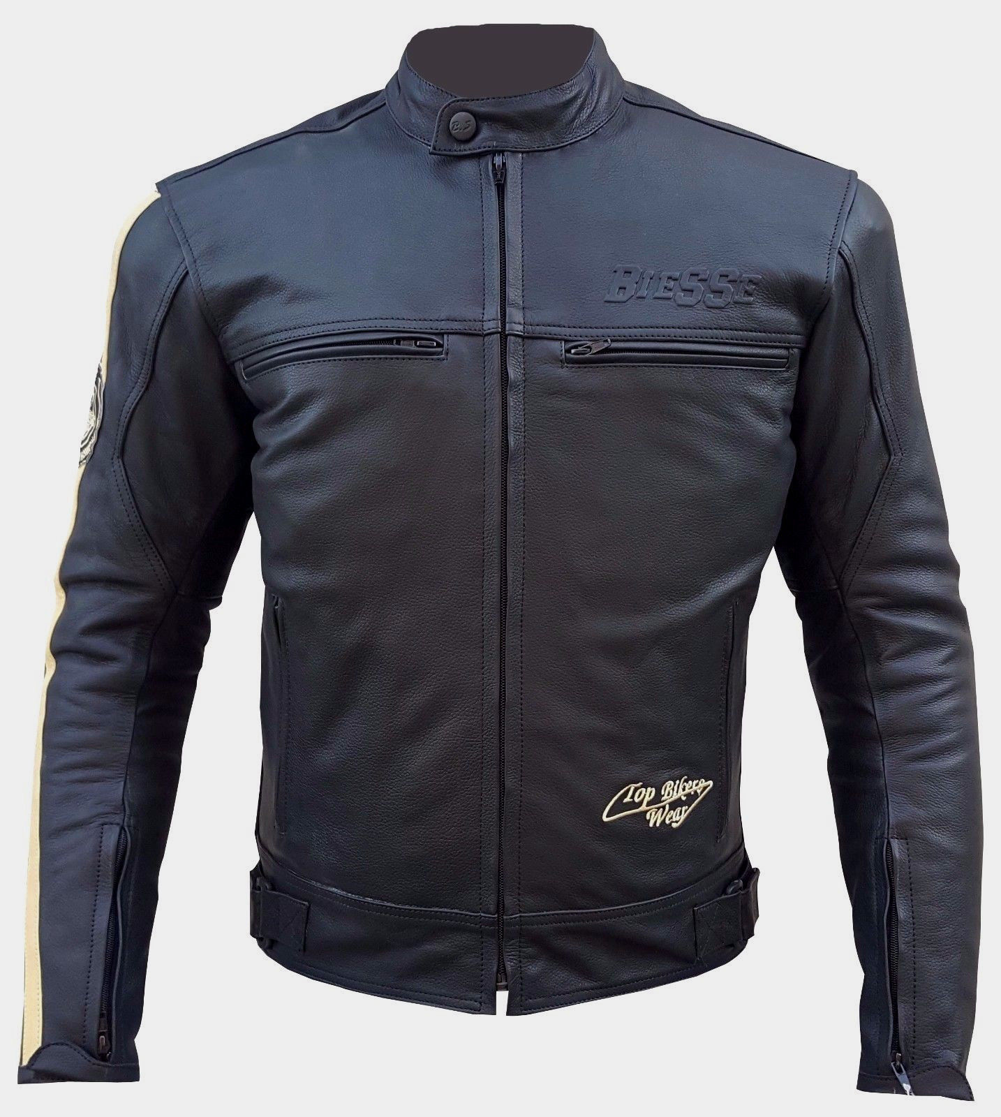 Giacca Moto Cuoio Pelle Uomo Protezioni CE Termico Rimovibile Custom Vintage