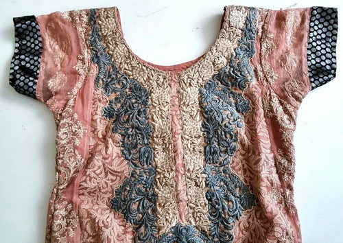 Preowned Long Tunic Kameez Summer Maxi Dress Size S Embroidered Chiffon Abaya - Afbeelding 10 van 12