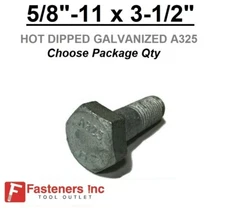 5/8-11 x 3-1/2" Structural Bolt Heavy Hex Cap Screw A325 Galvanized 5/8"-11