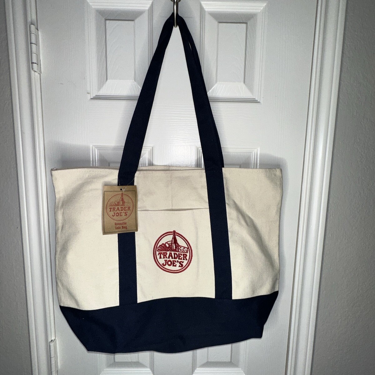 NEW Trader Joe's Canvas Tote Bag BLUE Reusable | eBay
