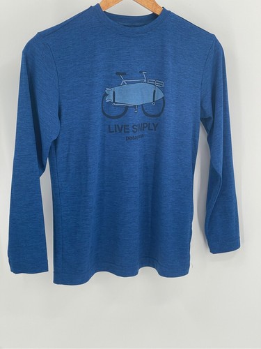 Patagonia Long Sleeve Kids Shirt 14 Live Simply Blue Bicycle Bike Breathable - Picture 12 of 12