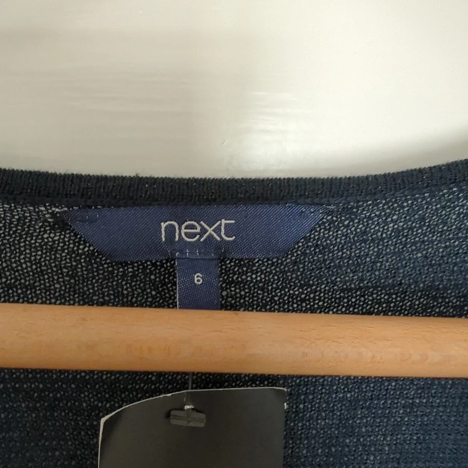 Next UK 6 Navy Blue Cold Shoulder Jumper Sparkly Metallised Yarn BNWT - Image 2 of 4