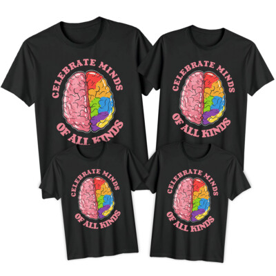 Familie buntes Gehirn Autismus Bewusstsein Tag T-Shirt Tee Spektrum Akzeptanz #AD