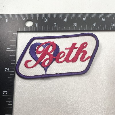 Vintage Name Pink Letter BETH Patch (Cursive Letter & Heart Shape) 95X4 ...