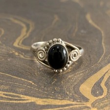 925 Sterling Solid Silver Black Onyx Natural Gemstone Women's Ring