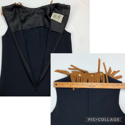Vintage 60s Dress Womens Medium Western Shift Fine Wool & Suede Tassel Pockets - Picture 7 of 12