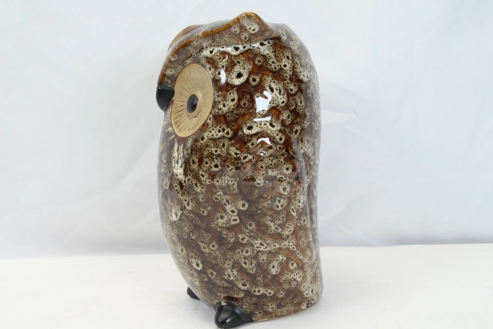 "Estatuilla de cerámica elegante florero búho marrón de granja expresiones 8-1/2""" Foto 3 de 4