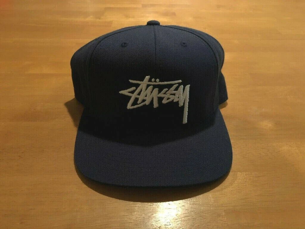 100% Authentic Vintage Stussy Logo Snapback Hat Cap Embroidered Navy Capz