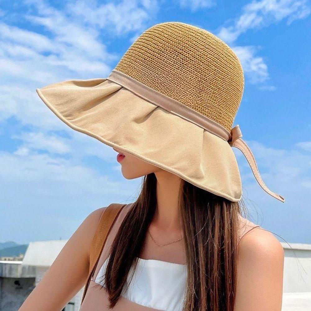 PONY Cappello da sole donna coda di cavallo visiera tesa larga berretto estivo sole spiaggia cappello pieghevole O L5K3