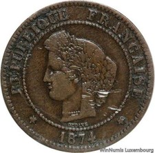 V9198 France 5 Centimes Cérès 1874 A Paris ->Make offer