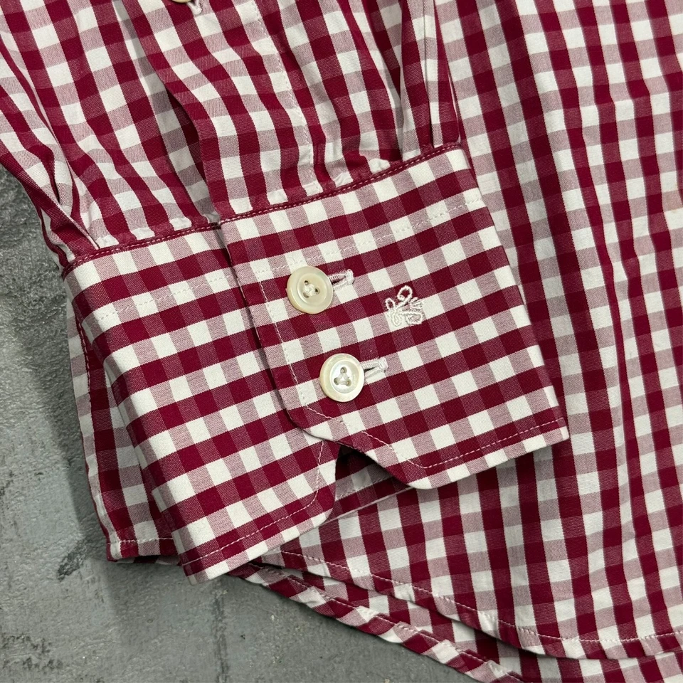 Van Laack Dress Shirt Red White Check Long Sleeve Button Up Cotton Large - Image 3 of 4