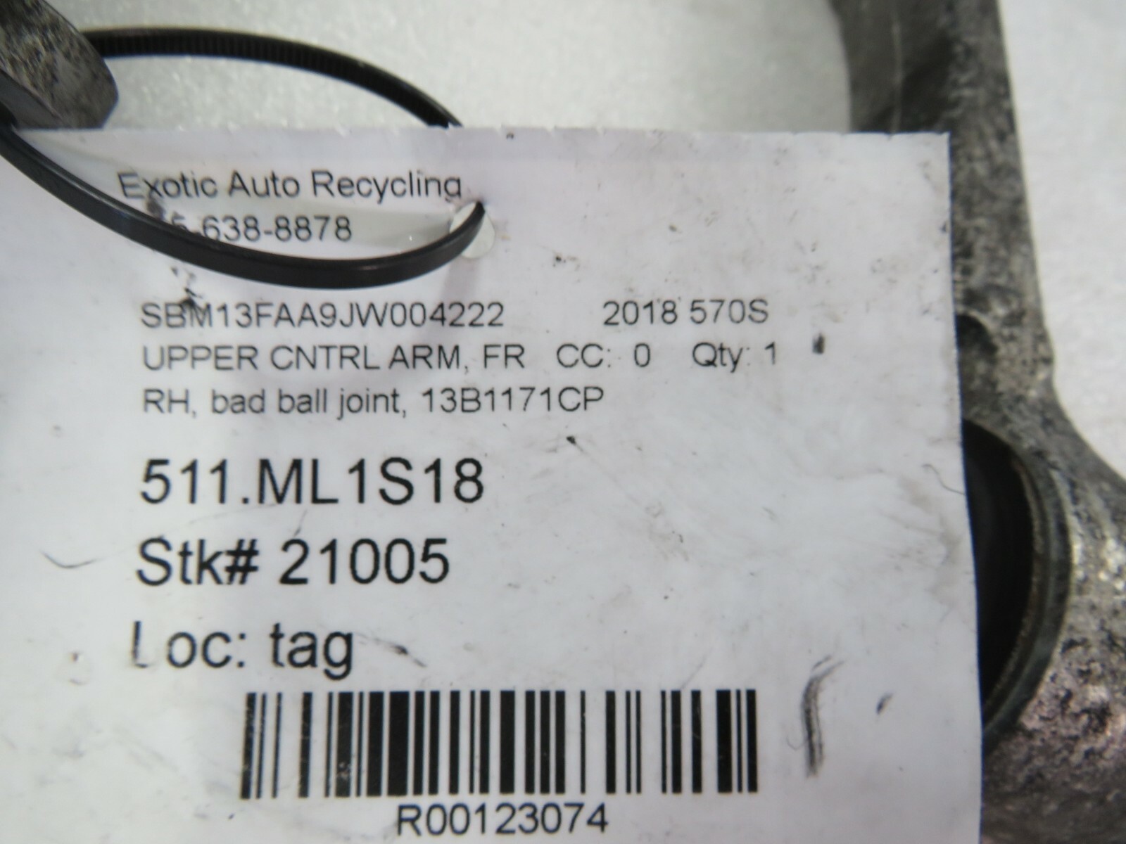 McLaren 570S, RH, Right, Front Upper Control Arm, Used, Damaged, P/N 13B1171CP