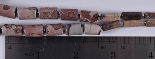20" Vintage Natural Pink Multicolor Mokite Jasper Tube Beaded Earthy Necklace - Picture 3 of 12