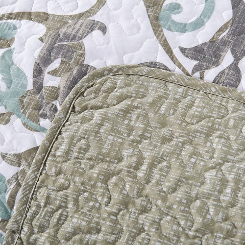 6PC Teal Ravello Scroll Quilt Set Soft Microfiber Reversible Bedspread Queen - Picture 10 of 12
