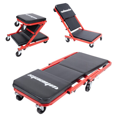 340Lbs 6Wheel Foldable Mechanics Z Creeper Seat Rolling Chair Garage Work 3 in 1