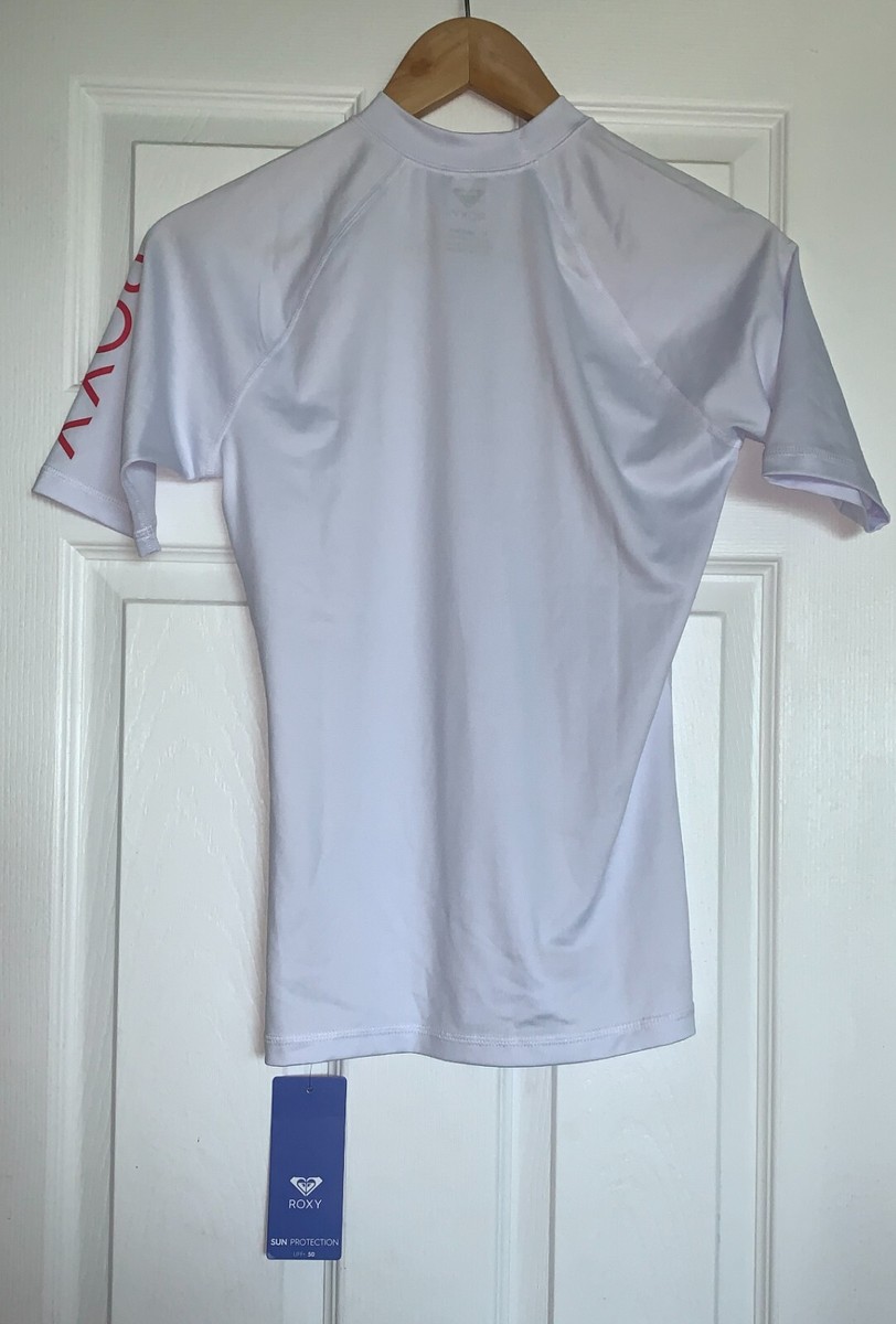 Roxy Women's Rashguard Whole Hearted Short Sleve White Size