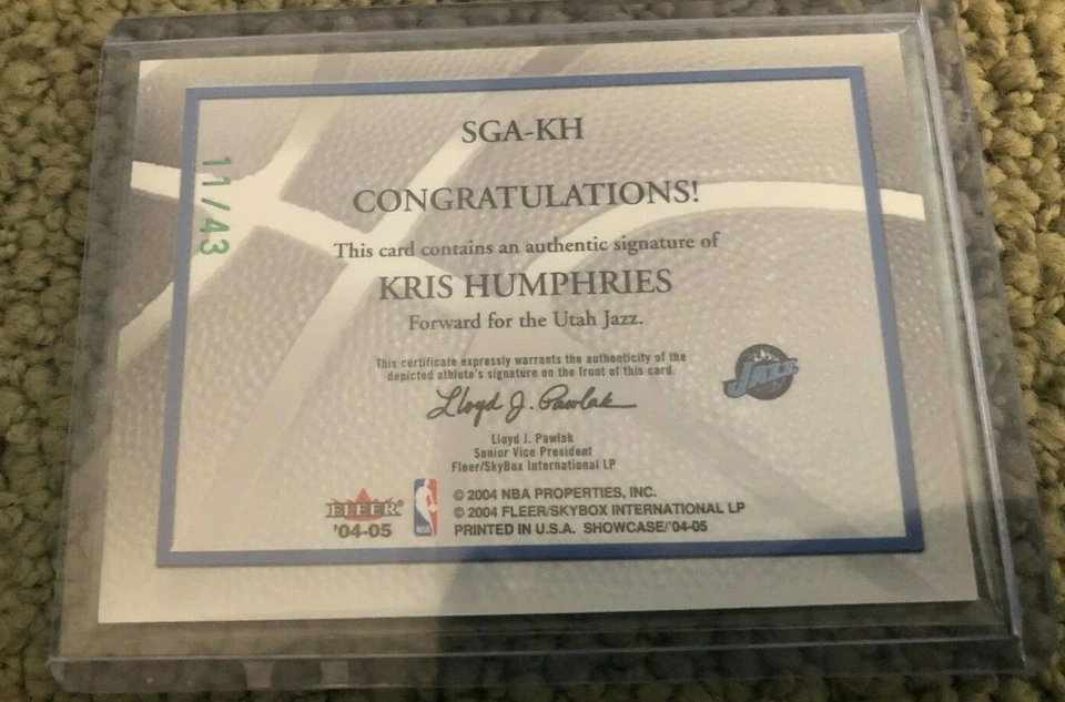 RARO 2004-05 Fleer Showcase Kris Humphries Rookie Auto #11/43 Jazz Kardashian Foto 2 de 2