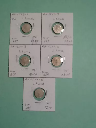 Turkey Ottoman Coins Sultan Abdulaziz.  Ah-1277.  1-Kurush.Lar Finis  set 5.Pcs.