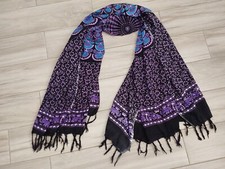 Black Multi-color Floral Scarf Shawl Pareo Wrap. Size 60x44