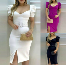 Women Puff Sleeve Bodycon Work Office Dress Casual Party Prom Evening Dress