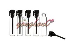 50 EMPTY SMALL GLASS PERFUME SAMPLE VIAL BOTTLE 1ml 2ml 3ml black/white cap