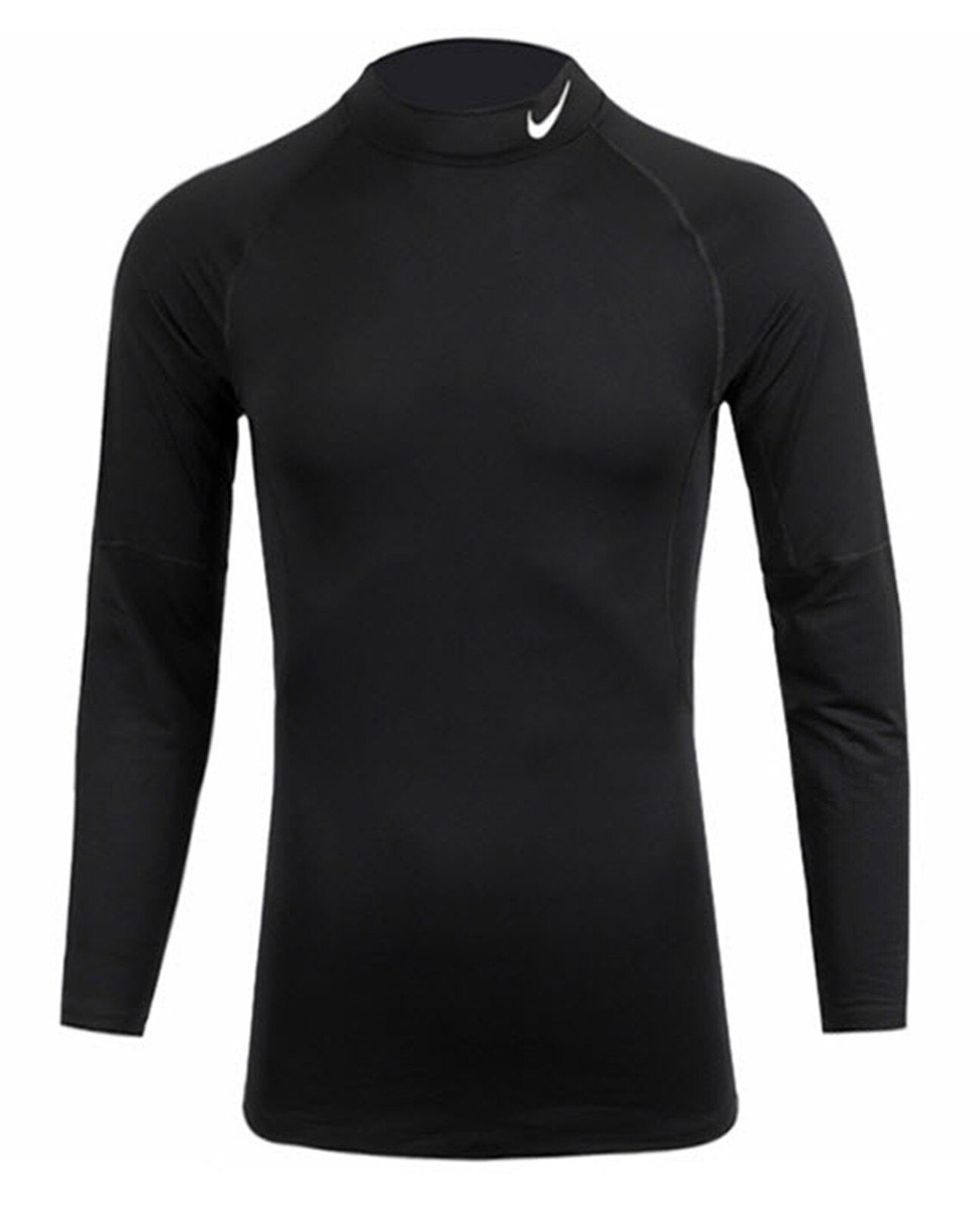 Nike Men Dri-Fit Mock Pro Fitness Shirts Run Black Tee Shirt