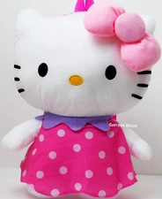 Sanrio Hello Kitty Plush Backpack With Polka Dots Prints 18" New Gift Original
