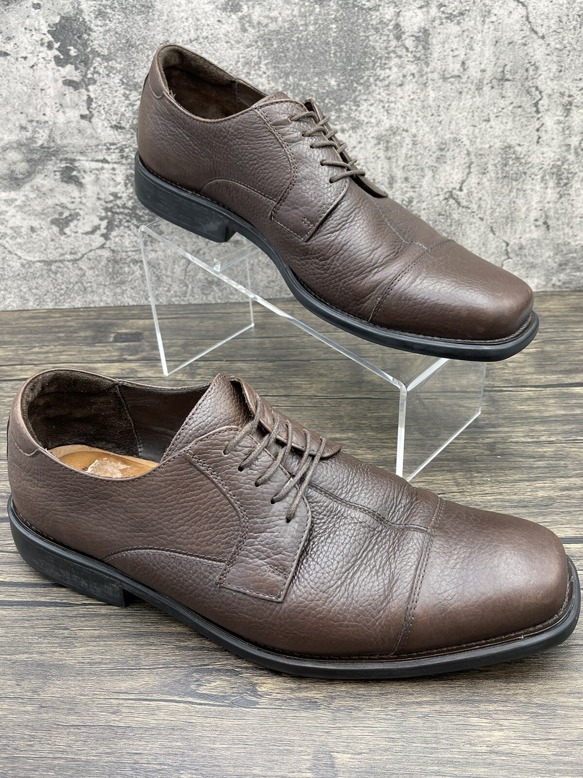 SAOLA Scarpa Oxford Johnston & Murphy uomo 10 5 M pelle di pecora marrone ciottolato punta a cappuccio