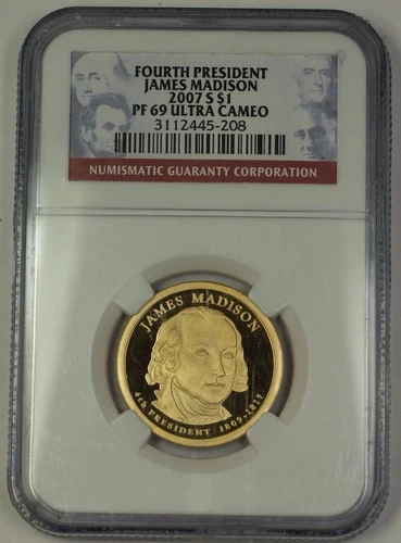 2007-S US James Madison Presidential Dollar Coin $1 NGC PR-69 Ultra Cameo