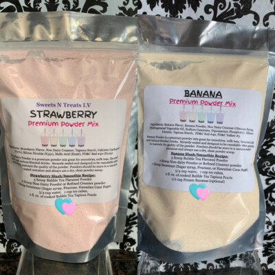 Premium STRAWBERRY BANANA Powder Boba Bubble Tea Tapioca Pearl Smoothie 12 oz