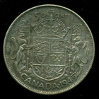 1945 Design King George VI, Silver Fifty Cent Piece, Design in "5"    F105