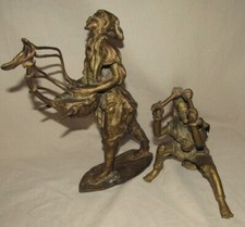2 Large Bronze Benin Statue by Kabore Jean African Bronze Statues Kora Harp