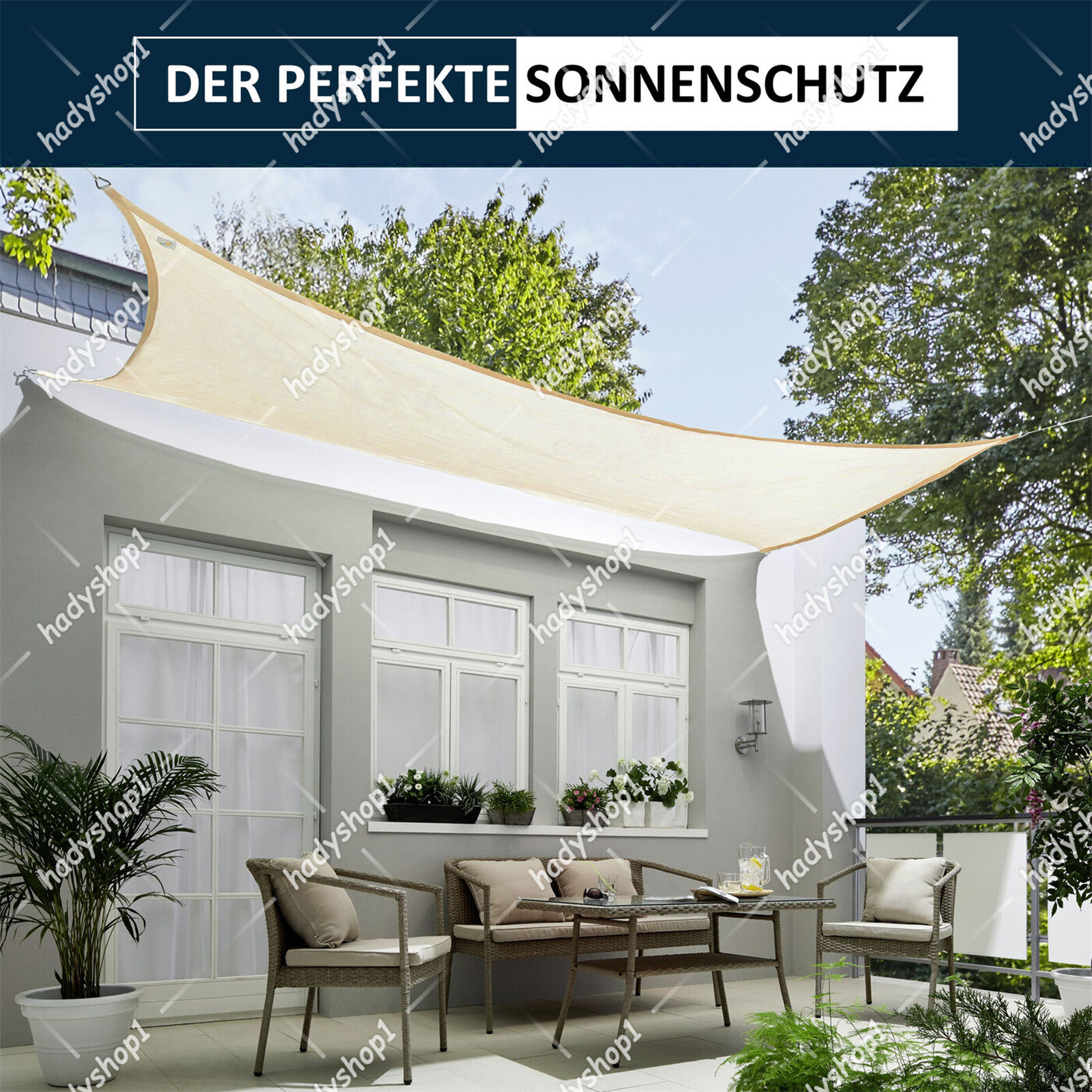 Sonnensegel Rechteck 8x8m – Wasserdicht, 98% UV-Schutz, Mit Befestigungs-Kit Für Garten & Terrasse