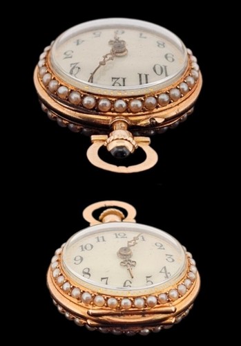 Antique Art Nouveau 18k Gold Diamond Pearl Enamel Pocket Watch Pendant- Estate - Picture 8 of 23