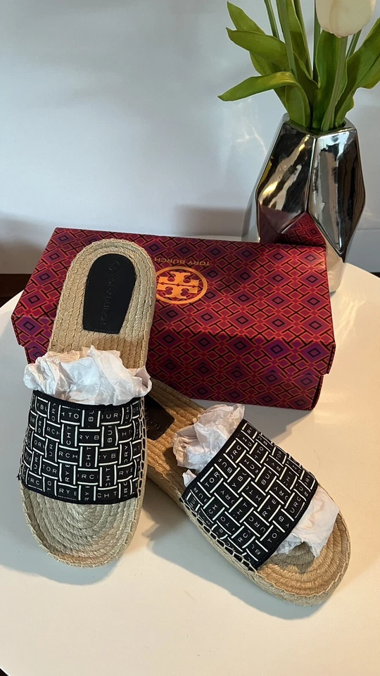 Alpargata Tory Burch Cinta Deslizable Espiga Talla 10.5 Color Azul Marino y Marfil Foto 3 de 4