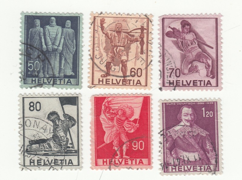 SWITZERLAND 1941. DEFINITIVE ISSUES. Sc# 270-274, 276. Used